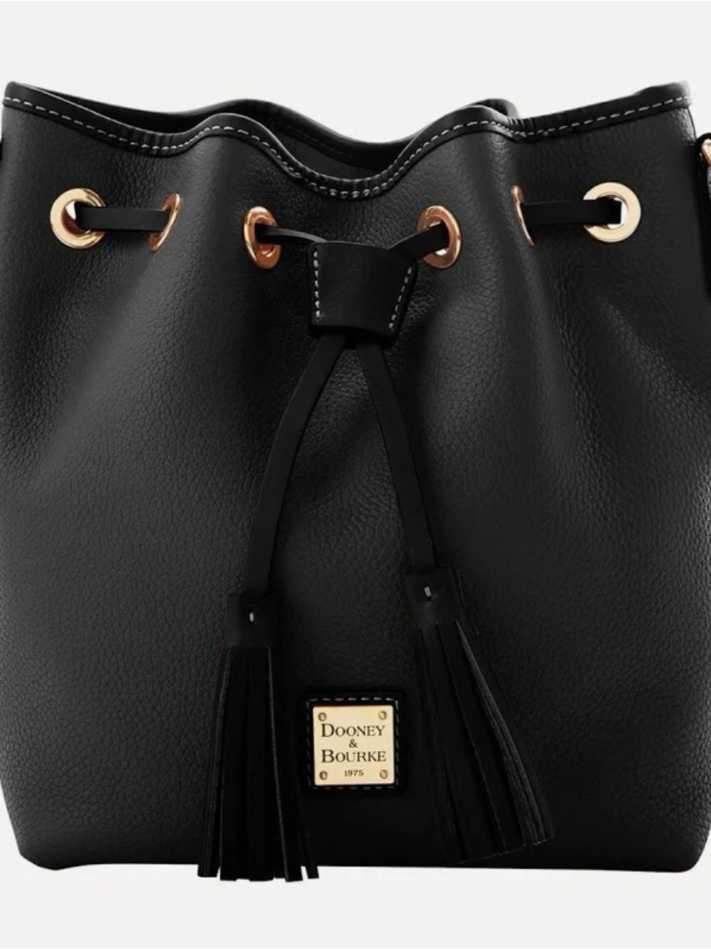 Dooney & Bourke Black Pebbled Leather Drawstring Bucket Bag with Tassels